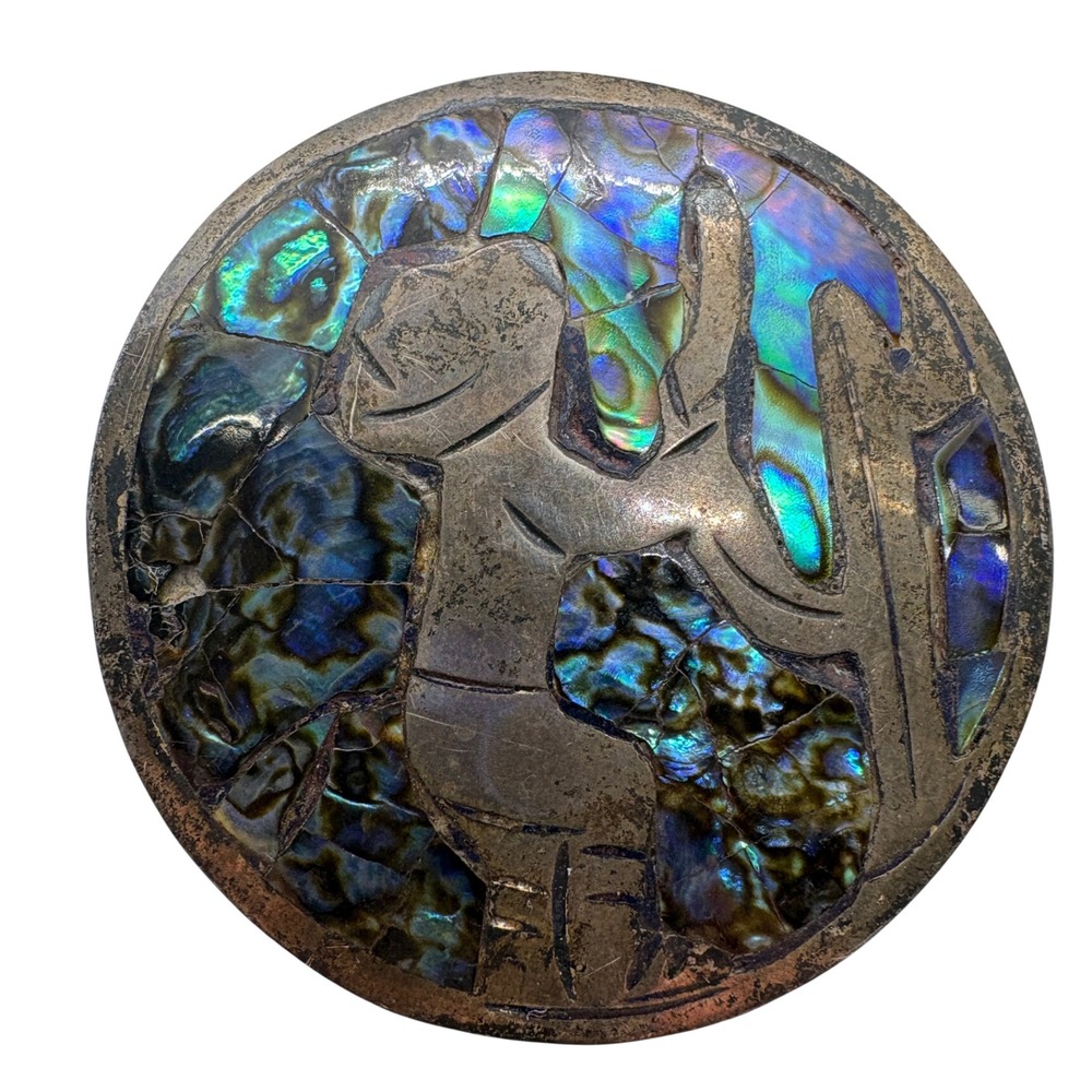 Vintage‎ Taxco Mexico Sterling Silver Abalone Inlay Brooch Pendant Cactus 4.92g